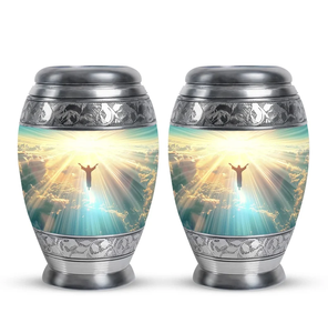Aluminium <b>Keepsake</b> Memorial Urn Mini Cremation <b>Ash</b> Crematory Urn Enamel Finish Religious Pattern for Human Pet <b>Ashes</b> - Product Image 3