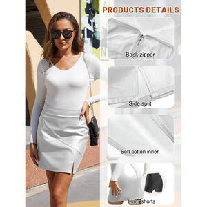 Falda de Cuero Sintético para Mujer, Cintura Alta, Personalizada de Fábrica, Minifaldas al por Mayor con Pantalones Cortos, BLANCA, OEM, ODM - Product Image 5