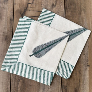 Hand Block Printed Cotton <b>Placemat</b> Set Floral Print Table <b>Placemats</b> with Striped Border Vintage Design Pink and Green - Product Image 3