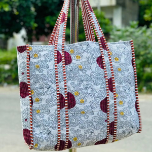 Handmade Cotton Quilted Tote <b>Bag</b> <b>Women</b> Lightweight Zipper Closure Solid Color Pattern Daily Use Shoulder <b>Bag</b> Wholesale - Product Image 1