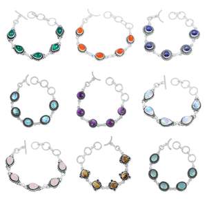 Lot de bracelets en cristal plaqué argent, assortiment de pierres précieuses multicolores naturelles, faits à la main, pour femmes - Product Image 1