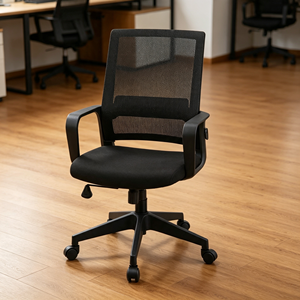 Chaise de bureau ergonomique moderne en maille avec hauteur réglable, accoudoirs fixes et base pivotante en acier pour usage domestique/bureau - Product Image 1