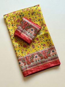 Sari de tejido Dola Jari puro de primera calidad con estampado digital Pashmina y blusa a juego - Product Image 1