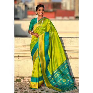 Sari en soie Paithani Elite Weaves avec bordure en satin Muniya pour robes de club - Product Image 5