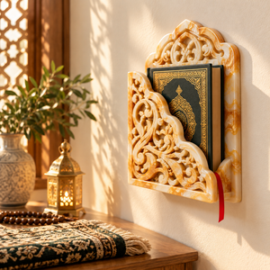 Handcrafted Resin <b>Quran</b> Wall <b>Holder</b> with Islamic Geometric Lattice Design Wholesale OEM ODM - Product Image 4