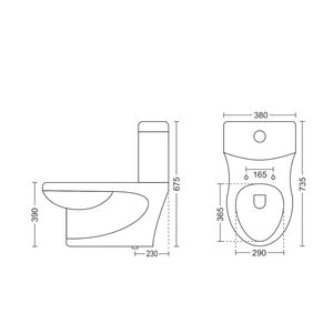 Inodoro esquinero moderno y duradero de una pieza, de porcelana blanca, 735x380x675mm, inodoro de cerámica para uso comercial en baños de construcción. - Product Image 2