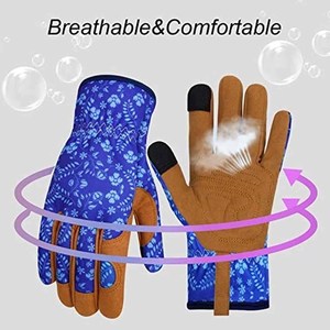 Gants de jardin à écran tactile à imprimé floral personnalisé, paume en daim synthétique rembourrée, gants de sécurité pour femmes pour l'extérieur avec poignet élastique - Product Image 3