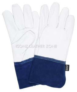 Gants de soudage TIG en cuir véritable blanc, gants de soudage TIG, gants de sécurité avec manchette rouge, doublure en coton, longueur au poignet - Product Image 3