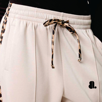 Pantalon de survêtement rose clair pour femme, coupe droite, avec bande latérale léopard, taille à cordon de serrage, décontracté, coupe ample, longueur cheville
