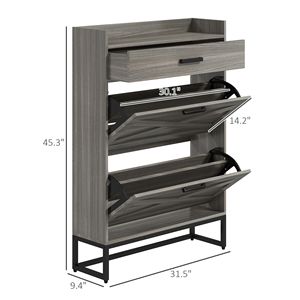Scarpiera sottile in stile rustico con 2 cassetti ribaltabili, in truciolato grigio anticato, per 12 paia, organizer salvaspazio - Product Image 3