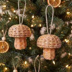 Mini Woven Water Hyacinth Handmade Mushroom Hanging Tree Eco-Friendly Christmas <b>Ornaments</b> Durable Holiday Decor - Product Image 3