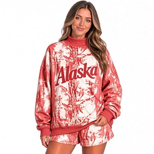 Ensemble sweat-shirt tie-dye doux pour femme, coupe oversize, col montant, manches longues, pull décontracté, mini-short assorti - Product Image 4