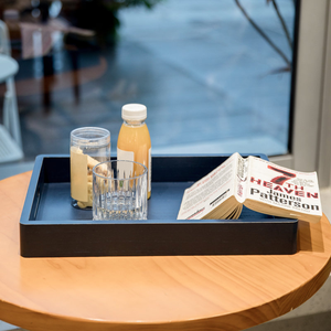 Elegant Rectangle Wood Serving Tray Solid <b>Black</b> Minimalist Design Dishes <b>Plates</b> - Product Image 6