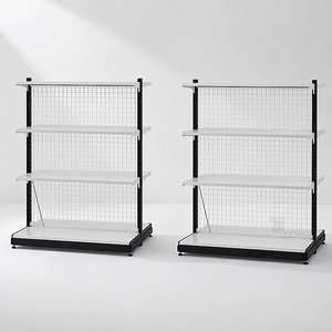 Modern Double-Sided convenience store <b>shelves</b> | Black & White <b>Wire</b> Mesh Island Gondola - Product Image 1