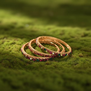 24K Gold Plated Kemp Thin <b>Bangles</b> Ethnic Trendy <b>Copper</b> Brass <b>Bangle</b> Set for Engagement - Product Image 2