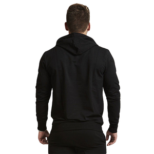 Survêtement à capuche zippé noir pour homme, manches longues, couleur unie, décontracté, pour l'automne, coupe classique, 100 % coton, poids moyen - Product Image 2