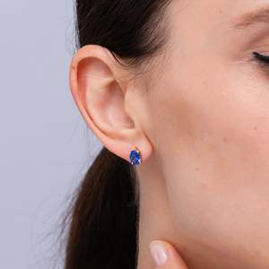Natural Blue Sapphire <b>Stud</b> <b>Earrings</b> Oval Cut 14K Yellow Gold Solitaire <b>Earrings</b> September Birthstone Fine Jewelry Gift for Women - Product Image 2
