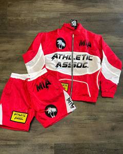 Custom <b>Men's</b> Nylon Windbreaker <b>Jacket</b> and Shorts Set Zip Up Water Resistant Lightweight Two Piece Tracksuit - Product Image 5