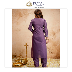 Ropa pakistaní de diseñador de excelente calidad, nueva, de Chanderi con bordados, conjunto de Kurti y pantalón para bodas y fiestas. - Product Image 4