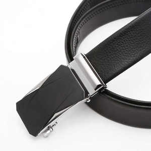 Ceinture formelle en cuir véritable noir, boucle en cuir de vachette, design géométrique, moulage monobloc, durable, largeur 1 3/8 pouces - Product Image 5