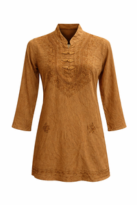 Women's <b>Viscose</b> Embroidered Shirt <b>Top</b> Manufacturer Beachwear Casual Long Sleeves - Product Image 2