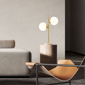 Globeal Moderne Led Bol Tafellamp 2 Licht Met Witte Glazen Kap En Marmeren Basis Gouden Kleur - Product Image 2