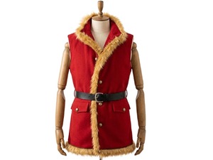 Men's Red Santa Claus Vest <b>Christmas</b> Chronicles Kurt Russell Style Wool Fur Trimmed Costume - Product Image 2