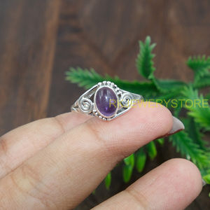 Bague en argent sterling 925 avec améthyste naturelle, cabochon ovale, cristal violet, faite à la main, pour femme, bijou de naissance - Product Image 6