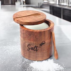 Artisan Wooden Salt Cellar with Magnetic Swivel Lid Handmade Acacia Salt Box <b>Kitchen</b> Seasoning <b>Storage</b> Container - Product Image 4