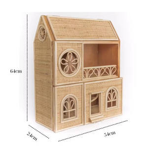 Cet ensemble de jouets maison de poupée à construire soi-même, en rotin, avec meubles en plastique et en bois, et modèles en bambou, est conçu pour les filles et encourage la créativité. - Product Image 3