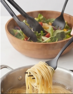 Ensemble de couverts 5 pièces noir mat avec pinces, spatule, cuillère, fourchette, ustensiles de service pour la restauration, design minimaliste, compatible lave-vaisselle - Product Image 5