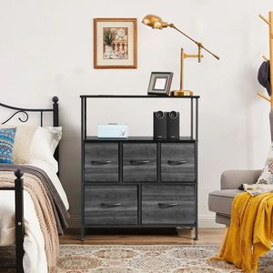 5-Drawer Non Woven Storage Cabinet 2 Large 3 Small Drawers Top Shelf Cationic Cloth Surface P-Board-Closet Systems Organizers - Product Image 1