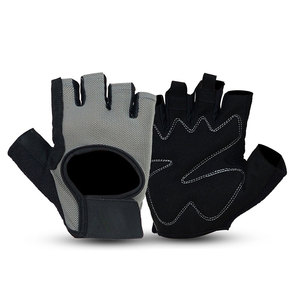 Gants de cyclisme demi-doigts noirs et gris en polyester unisexe, respirants, à enfiler, pour l'été - Product Image 3