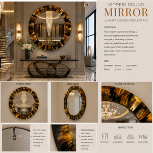 Espejo de Pared Redondo con Diseño de Guijarros, Espejo Decorativo para Baño, Dormitorio, Sala de Estar, Moderno |   Elegante Soporte de Pared para el Hogar de 24 Pulgadas - Product Image 3
