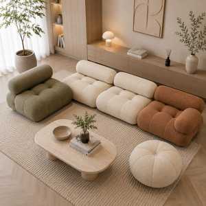 Juego de Sofás Modulares Estilo Mid-Century Modern, Color Personalizado, Ecológico, 2 Plazas, Tapizado en Tela Bouclé Premium para Sala de Estar - Product Image 4