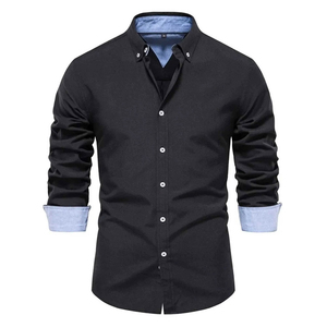 Custom Men's <b>Black</b> Dress <b>Shirt</b> Long Sleeve Contrast Collar Cuff <b>Button</b> Down Smart Casual Formal Cotton <b>Shirt</b> OEM Supplier - Product Image 1