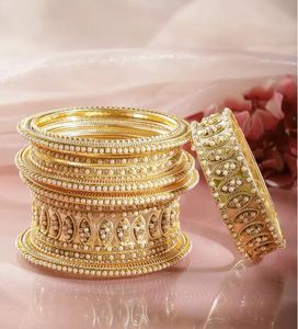 Women's 24K Gold Plated Brass Bangles Crystal Rhinestone Imitation Pearl Channel Setting Classic Wedding Jewelry Third Party - Product Image 1