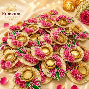 Luxury Handmade Lotus Pearl Tealight <b>Candle</b> <b>Holder</b> Metal Diwali Pooja Wedding Home Decor Return Gift Favor Set - Product Image 2
