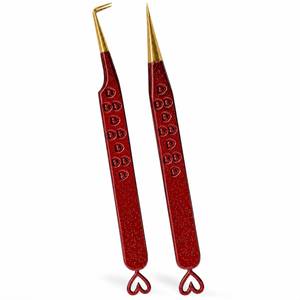 Pinzas para Pestañas con Diseño de Corazón Rojo y Puntas Doradas, Herramienta Metálica de Precisión - Product Image 1