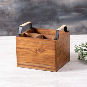 Caddy de rangement en bois fabriqué à la main avec poignées en corde et compartiments divisés pour le bureau et le rangement à la maison - Product Image 2