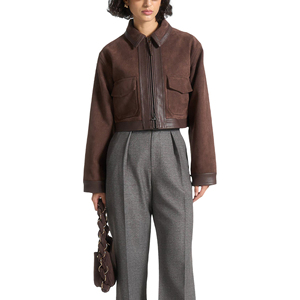 Blouson Bomber Femme Noir en Cuir Véritable Coupe Slim Respirant Tissé Zippé Logo Personnalisé Prix Usine Vente en Gros OEM - Product Image 1