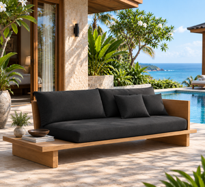 Canapé d'extérieur 3 places en teck massif avec coussins, mobilier de salon moderne pour piscine et patio, pour villas et complexes hôteliers, fabricant indonésien - Product Image 2