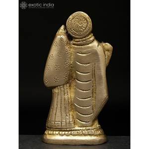Statue en laiton de 4 pouces faite à la main de Radha Krishna petit article debout fabriqué en Inde-Art de la sculpture - Product Image 4