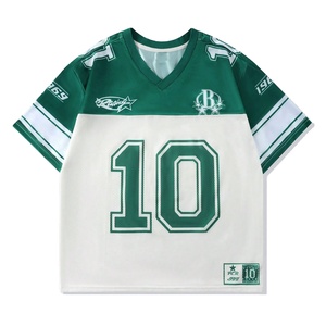 Camiseta de Fútbol Americano para Hombre, Dos Tonos Verde y Blanco, Malla, 240gsm, Uniforme Deportivo, Cuello en V, Sublimación Personalizada, Producción en Masa - Product Image 1