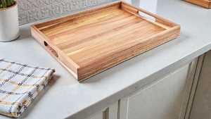 Plateau de service en bois d'acacia avec poignées, décoration rustique style ferme - Product Image 5