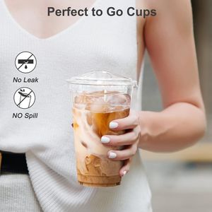 Gobelets jetables en plastique transparent de 20 oz avec couvercles, robustes et adaptés aux aliments, pour café glacé et smoothies, lot de 00 - Product Image 2