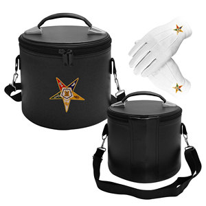 Estuche de Cuero Premium para Sombrero Fez OES (Negro) con Emblema Bordado a Máquina de la Estrella del Este, Logotipo OES, Estuche Suave Masónico - Product Image 1