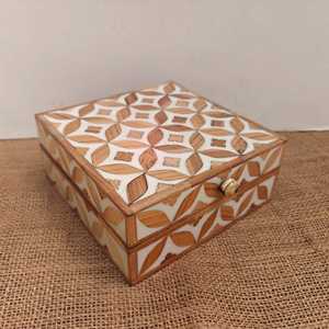 Premium Bone Inlay Jewelry <b>Box</b> - Handmade Camel Bone Mosaic <b>Trinket</b> Keepsake <b>Box</b> Arabic Geometric Pattern Luxury Storage Gift - Product Image 1