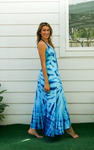 Colección de verano Elegante Tie-Dye Long Maxi Dress Mangas Elegante Beach Look Spaghetti Strips Sweet Sun Style Precios al por mayor - Product Image 2