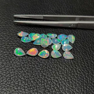 Rare Natural White Ethiopian Opal 5x8mm Faceted Pear Cut Faceted Wholesale Loose Gemstone High Quality Color Play Fire Stone